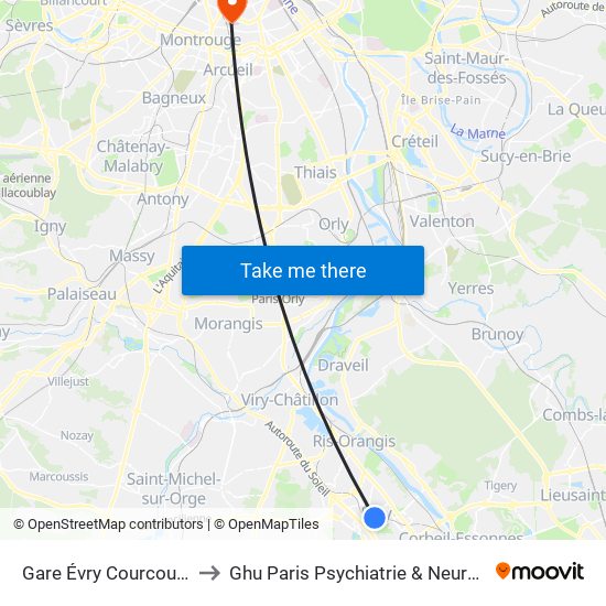 Gare Évry Courcouronnes to Ghu Paris Psychiatrie & Neurosciences map