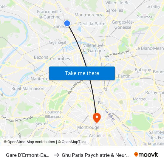 Gare D'Ermont-Eaubonne to Ghu Paris Psychiatrie & Neurosciences map