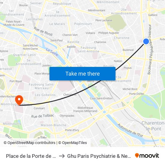 Place de la Porte de Montreuil to Ghu Paris Psychiatrie & Neurosciences map