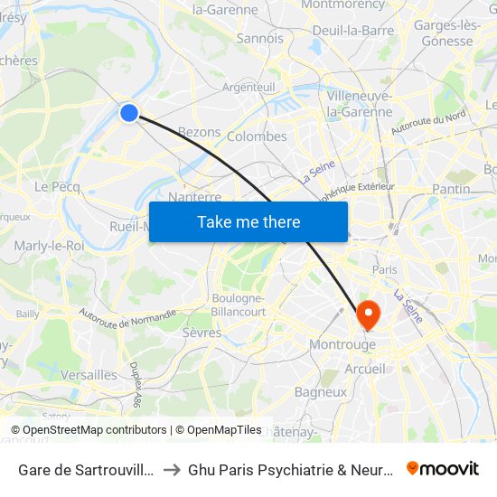 Gare de Sartrouville - RER to Ghu Paris Psychiatrie & Neurosciences map
