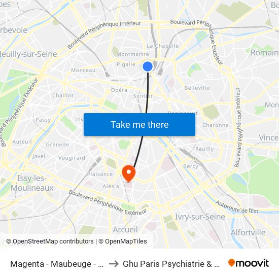 Magenta - Maubeuge - Gare du Nord to Ghu Paris Psychiatrie & Neurosciences map