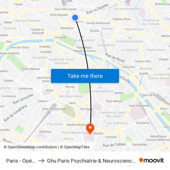 Paris - Opéra to Ghu Paris Psychiatrie & Neurosciences map