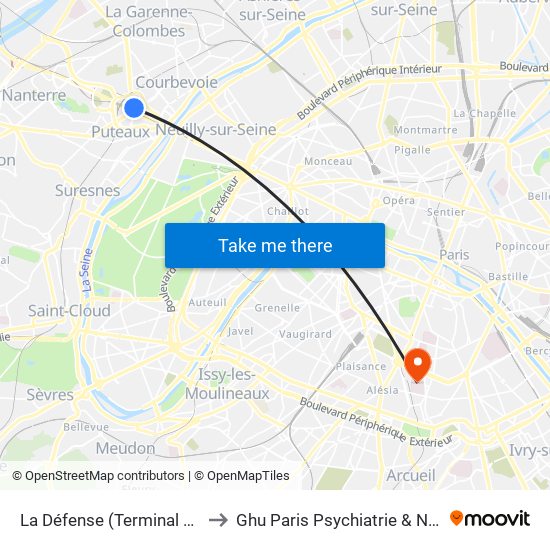 La Défense (Terminal Jules Verne) to Ghu Paris Psychiatrie & Neurosciences map