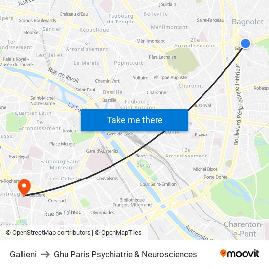 Gallieni to Ghu Paris Psychiatrie & Neurosciences map