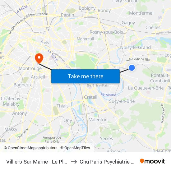 Villiers-Sur-Marne - Le Plessis-Trévise RER to Ghu Paris Psychiatrie & Neurosciences map