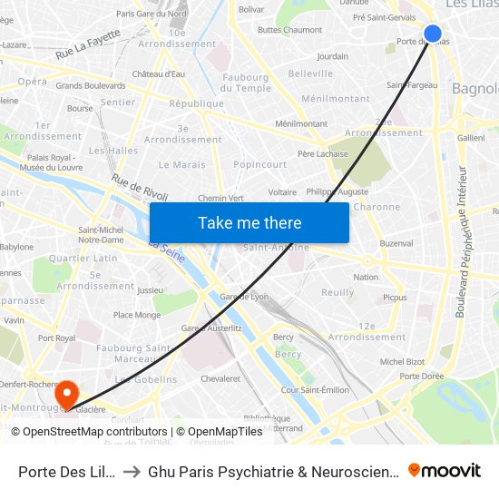 Porte Des Lilas to Ghu Paris Psychiatrie & Neurosciences map