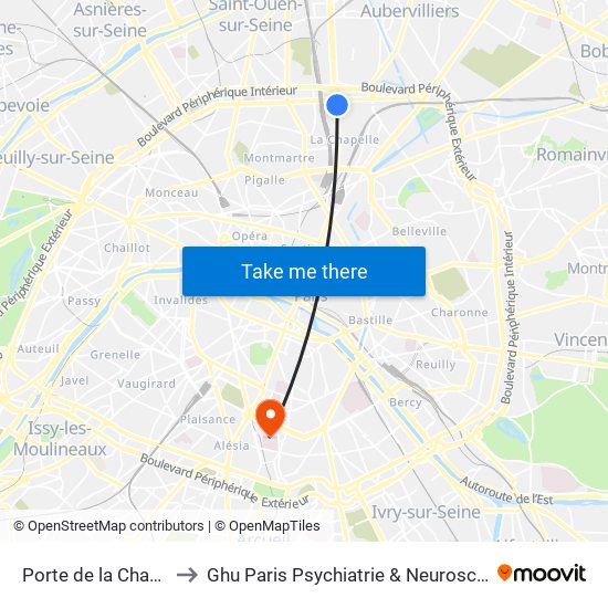 Porte de la Chapelle to Ghu Paris Psychiatrie & Neurosciences map