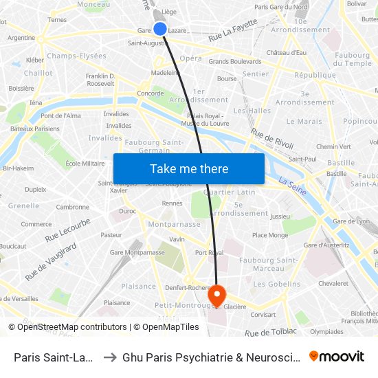 Paris Saint-Lazare to Ghu Paris Psychiatrie & Neurosciences map