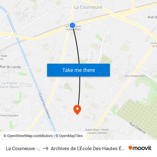 La Courneuve - Aubervilliers to Archives de L'École Des Hautes Études En Science Sociales map