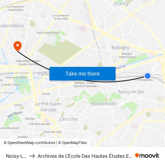 Noisy-Le-Sec to Archives de L'École Des Hautes Études En Science Sociales map