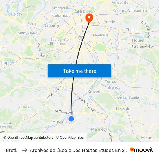 Brétigny to Archives de L'École Des Hautes Études En Science Sociales map