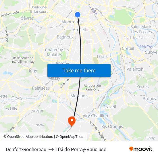 Denfert-Rochereau to Ifsi de Perray-Vaucluse map