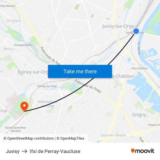 Juvisy to Ifsi de Perray-Vaucluse map