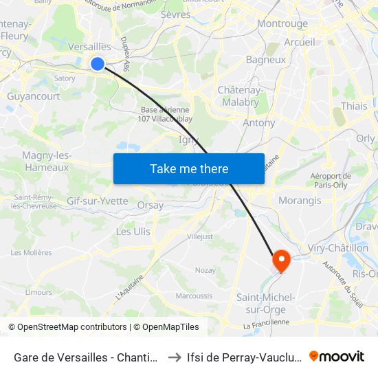 Gare de Versailles - Chantiers to Ifsi de Perray-Vaucluse map