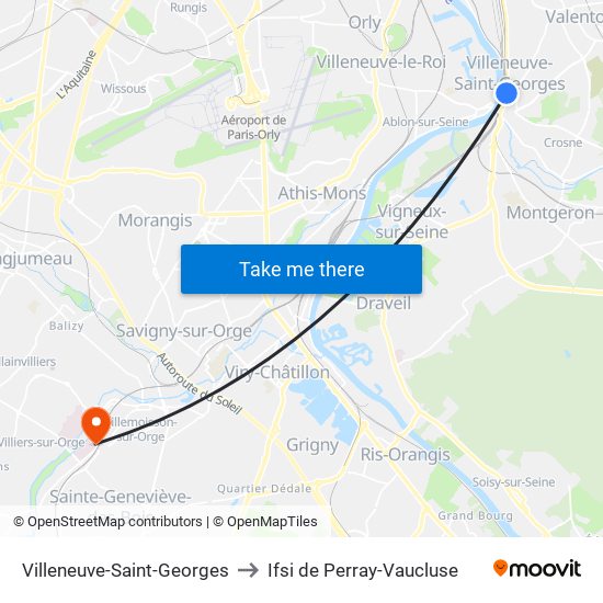 Villeneuve-Saint-Georges to Ifsi de Perray-Vaucluse map