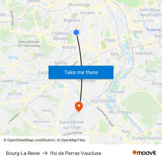 Bourg-La-Reine to Ifsi de Perray-Vaucluse map