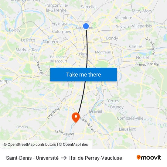 Saint-Denis - Université to Ifsi de Perray-Vaucluse map