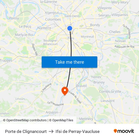 Porte de Clignancourt to Ifsi de Perray-Vaucluse map