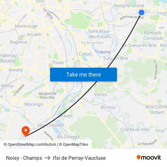 Noisy - Champs to Ifsi de Perray-Vaucluse map