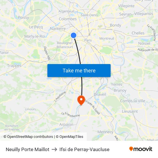 Neuilly Porte Maillot to Ifsi de Perray-Vaucluse map