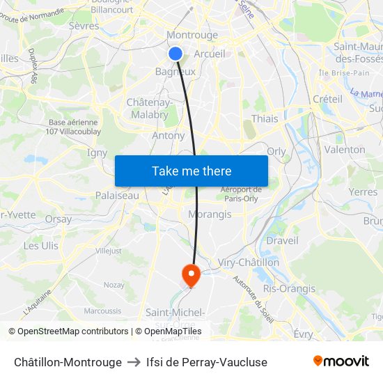 Châtillon-Montrouge to Ifsi de Perray-Vaucluse map