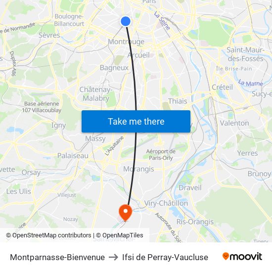 Montparnasse-Bienvenue to Ifsi de Perray-Vaucluse map