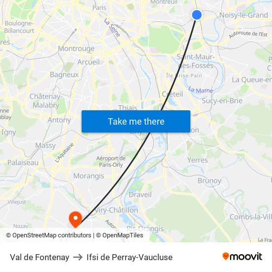 Val de Fontenay to Ifsi de Perray-Vaucluse map