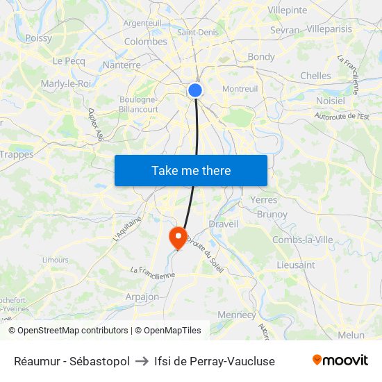 Réaumur - Sébastopol to Ifsi de Perray-Vaucluse map