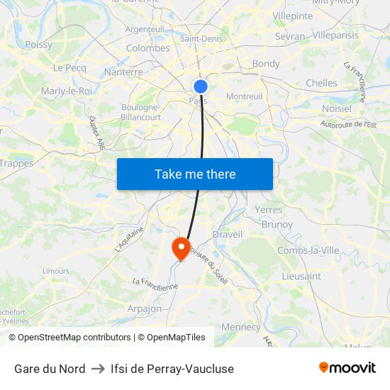 Gare du Nord to Ifsi de Perray-Vaucluse map