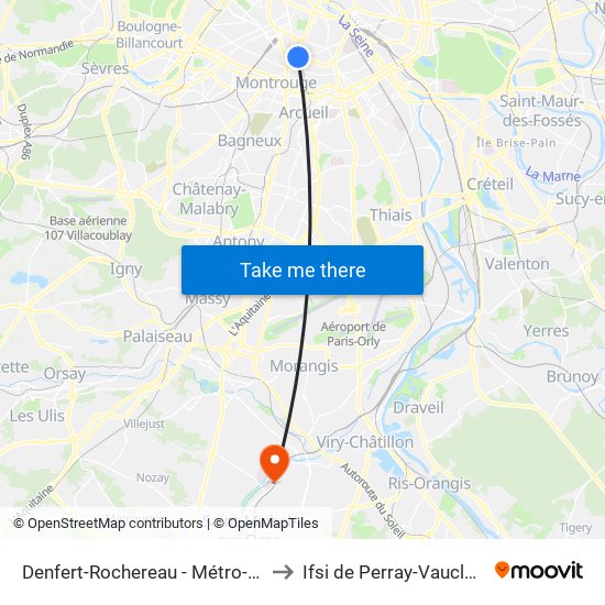 Denfert-Rochereau - Métro-Rer to Ifsi de Perray-Vaucluse map