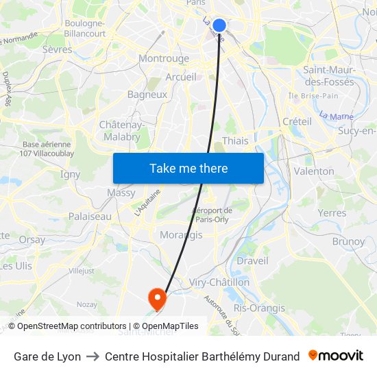 Gare de Lyon to Centre Hospitalier Barthélémy Durand map