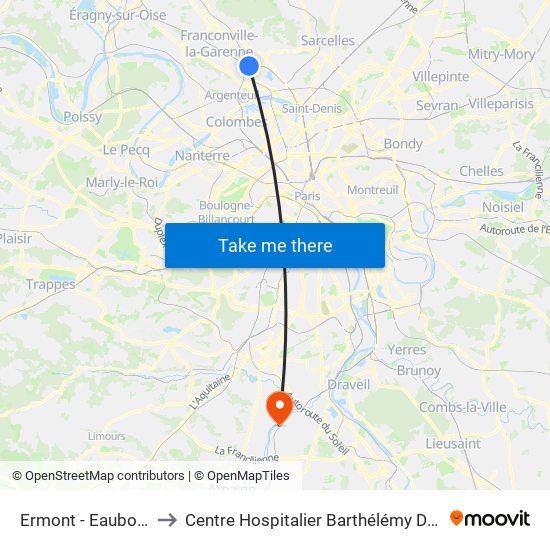 Ermont - Eaubonne to Centre Hospitalier Barthélémy Durand map