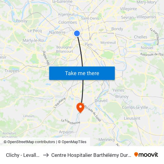 Clichy - Levallois to Centre Hospitalier Barthélémy Durand map