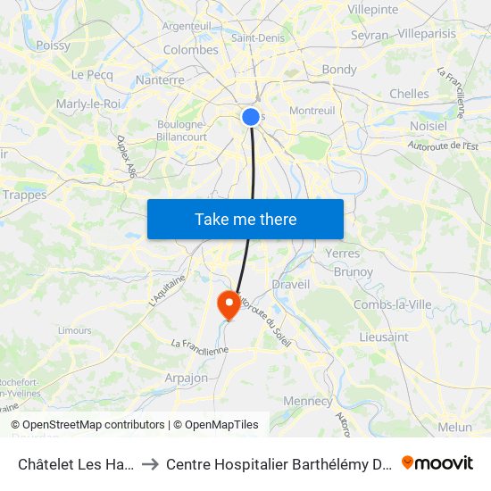 Châtelet Les Halles to Centre Hospitalier Barthélémy Durand map