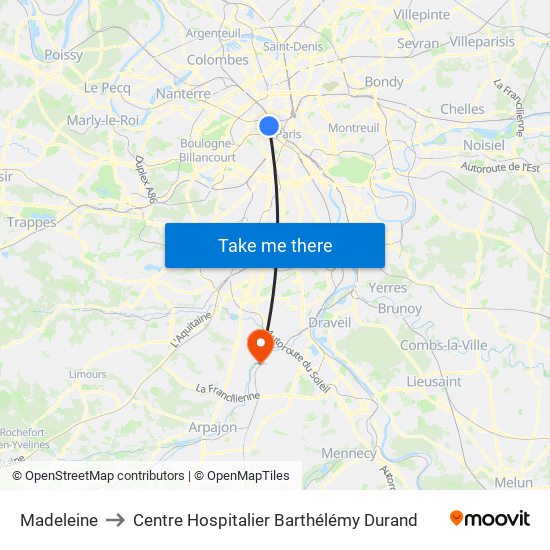 Madeleine to Centre Hospitalier Barthélémy Durand map