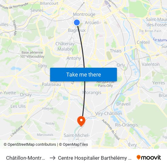 Châtillon-Montrouge to Centre Hospitalier Barthélémy Durand map