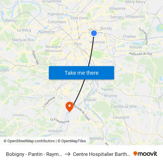 Bobigny - Pantin - Raymond Queneau to Centre Hospitalier Barthélémy Durand map