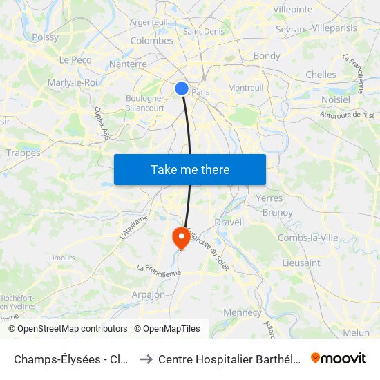 Champs-Élysées - Clemenceau to Centre Hospitalier Barthélémy Durand map