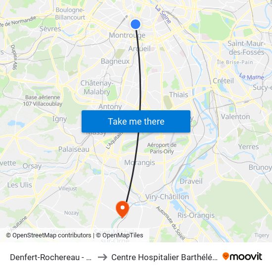 Denfert-Rochereau - Daguerre to Centre Hospitalier Barthélémy Durand map