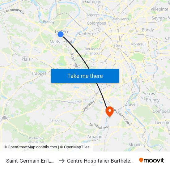 Saint-Germain-En-Laye RER to Centre Hospitalier Barthélémy Durand map
