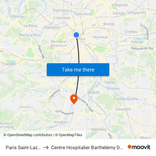 Paris Saint-Lazare to Centre Hospitalier Barthélémy Durand map