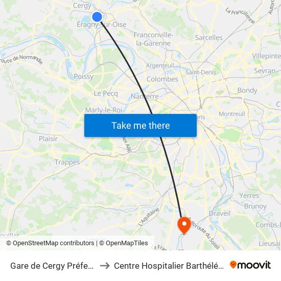 Gare de Cergy Préfecture (C) to Centre Hospitalier Barthélémy Durand map