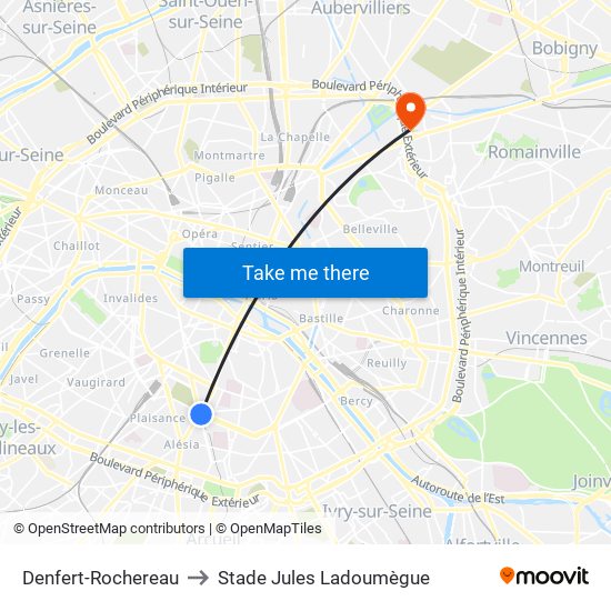 Denfert-Rochereau to Stade Jules Ladoumègue map