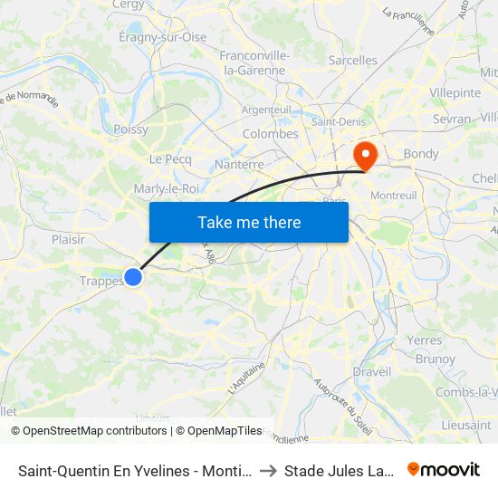 Saint-Quentin En Yvelines - Montigny-Le-Bretonneux to Stade Jules Ladoumègue map