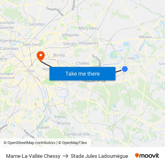Marne-La-Vallée Chessy to Stade Jules Ladoumègue map