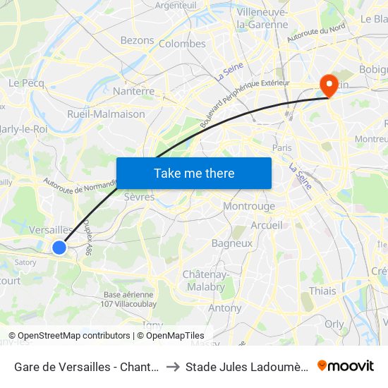 Gare de Versailles - Chantiers to Stade Jules Ladoumègue map