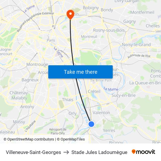 Villeneuve-Saint-Georges to Stade Jules Ladoumègue map