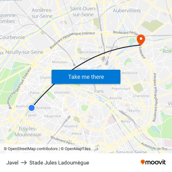 Javel to Stade Jules Ladoumègue map