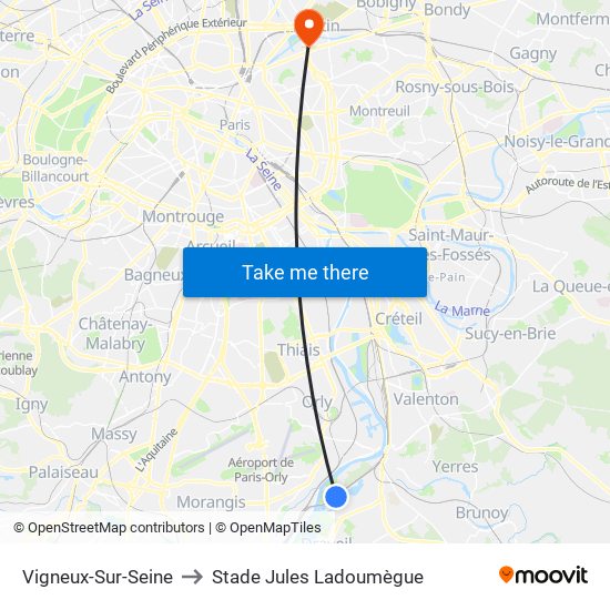 Vigneux-Sur-Seine to Stade Jules Ladoumègue map