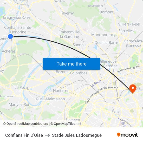 Conflans Fin D'Oise to Stade Jules Ladoumègue map